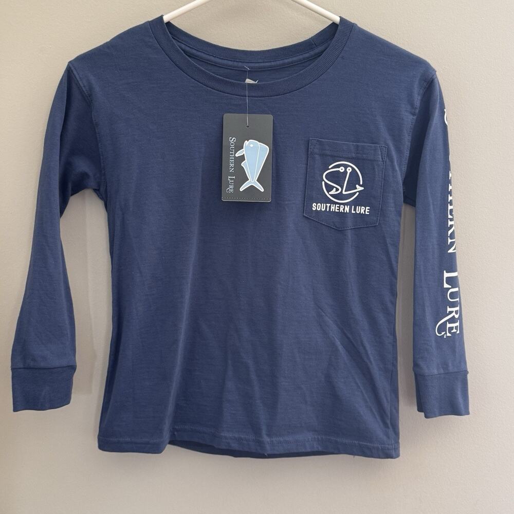 Southern Lure Boys Blue Long Sleeve Graphic T-Shirt 100% Cotton Size Y Small